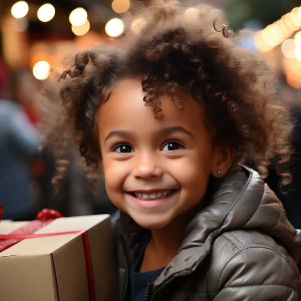 little girl holding present